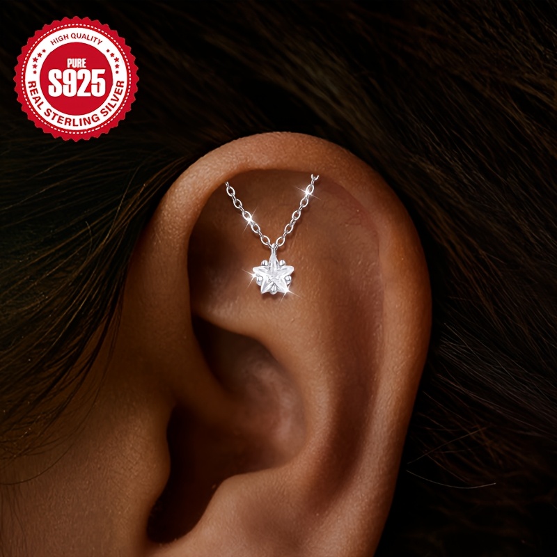 S925 Silvery Star Pendant Ear Cuff with Synthetic Zirconia Accents